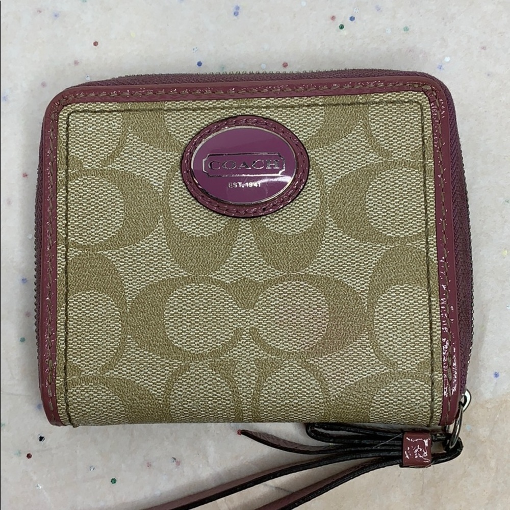 Coach signature monogram zip wallet/ wristlet